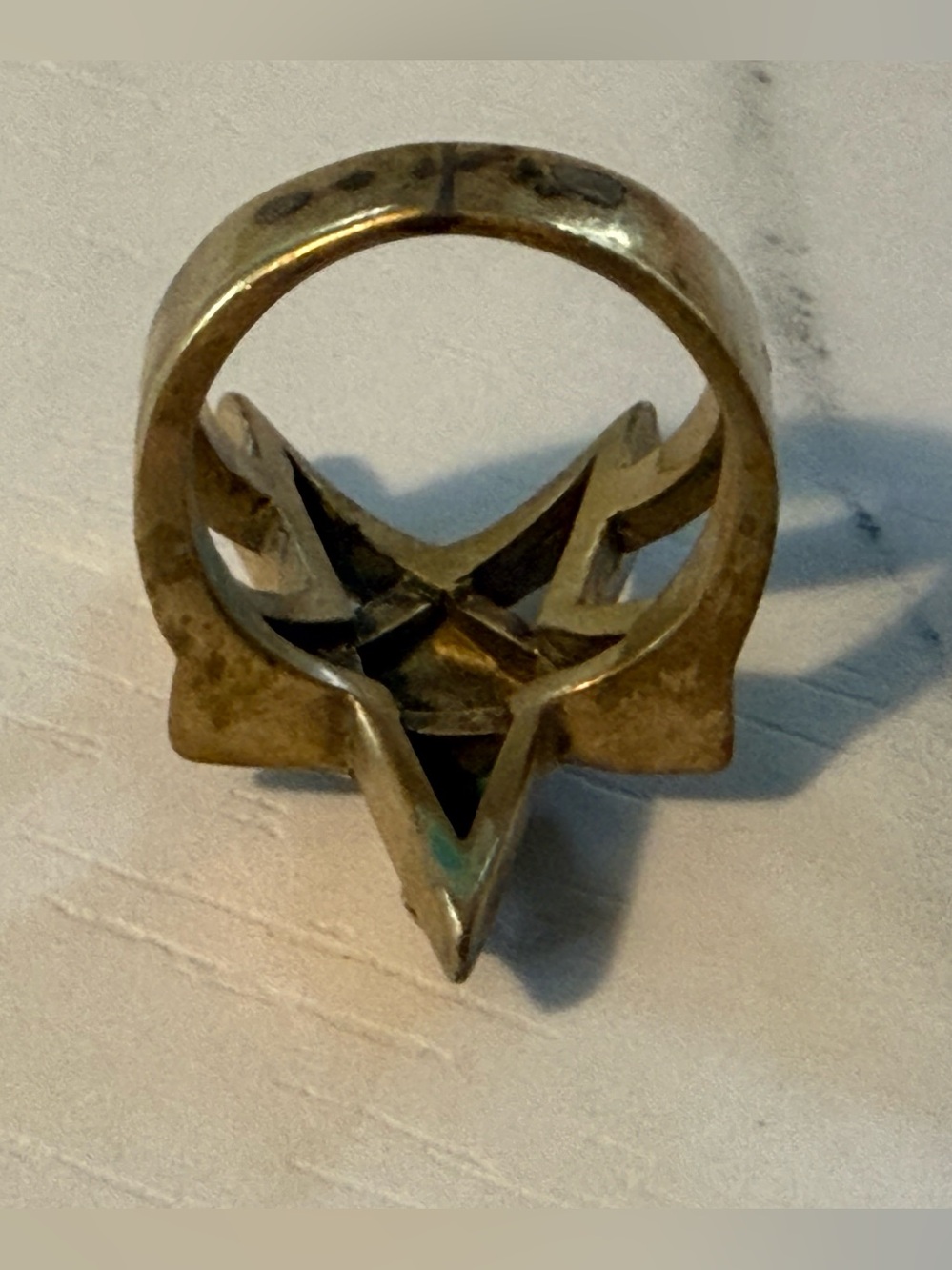 Brass Baphomet Goat Head Pentagram Ring - Picture 5 of 10